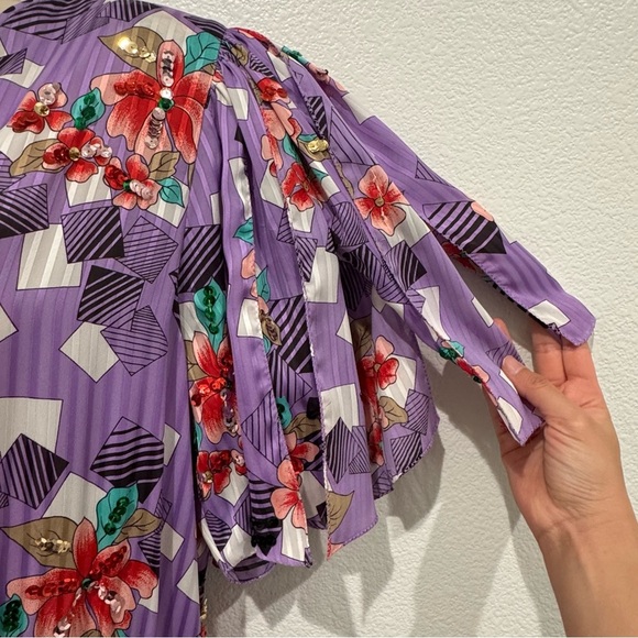 Diane Freis Floral Purple Sequined Dancer Dress Georgette Asymmetrical Vintage - Picture 5 of 13